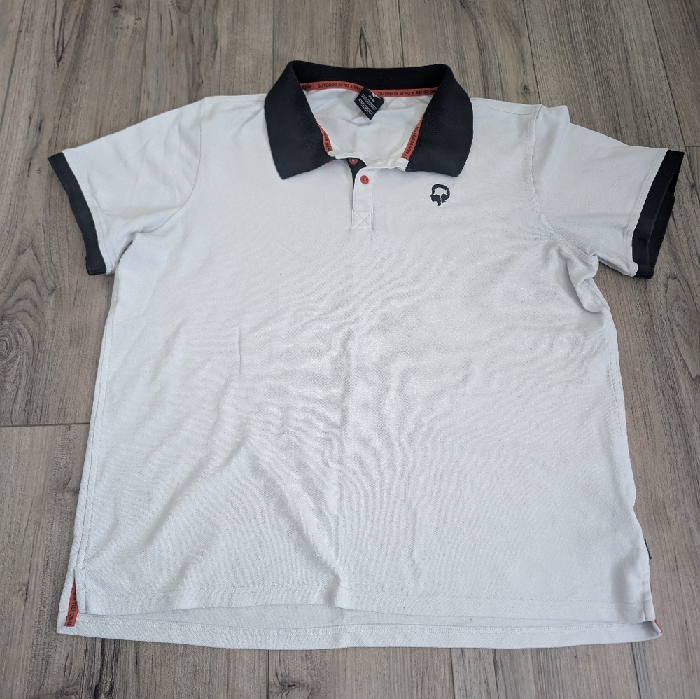 Outdoor Afro X REI Co-op Men's White and Black Polo Shirt Sz XL